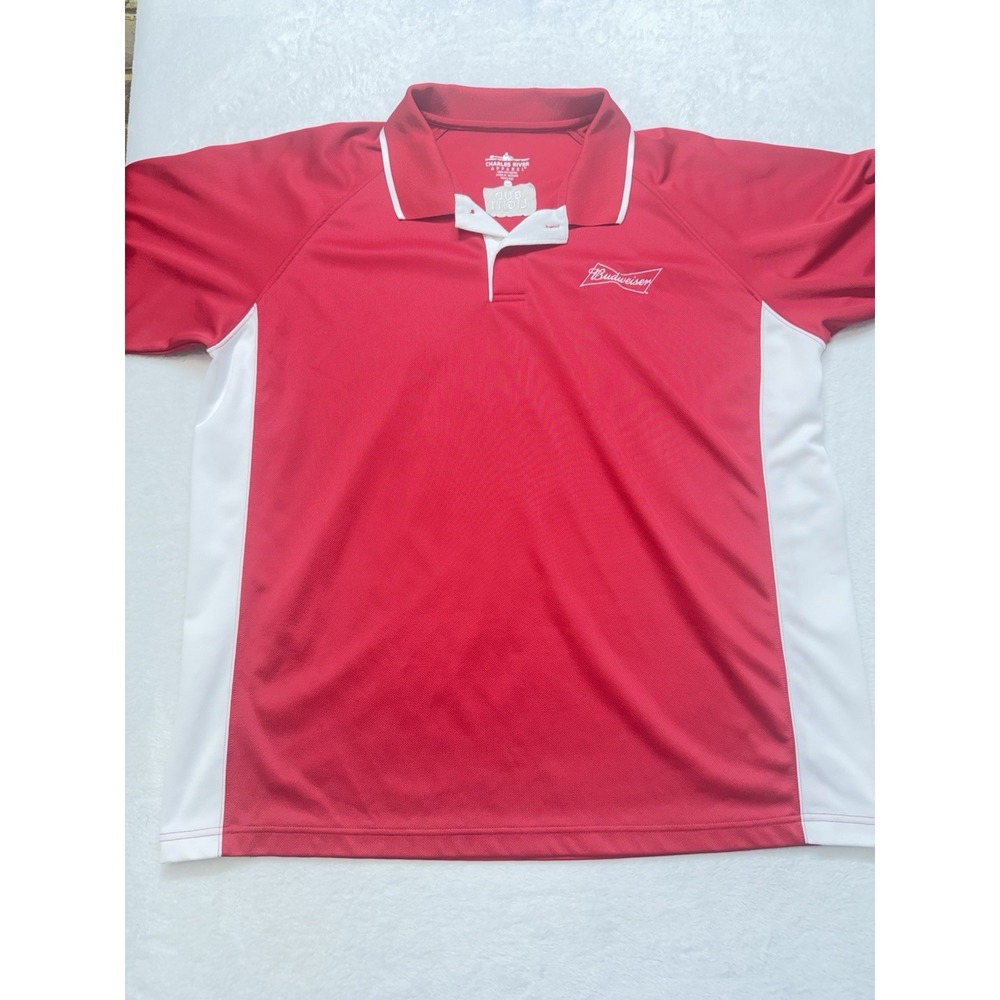 Budweiser Polo Men's XXL Red White Breathable Performance Golf Polo Shirt